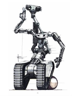 talesfromweirdland: Syd Mead’s designs for Johnny 5 (Short Circuit, 1986). I haven’t seen the film since then, but I do remember being really entertained by it as a kid. A sweet little 1980s film. 