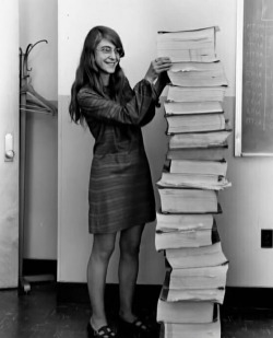 nowonlyghosts:  sixpenceee:  Margaret Hamilton is a computer scientist and mathematician. She was the lead software engineer for Project Apollo.  Her work prevented an abort of the Apollo 11 moon landing. She’s also credited for coining the term