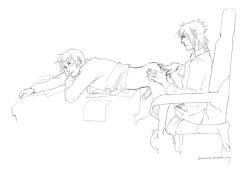 kacir18:‘Ignis is going to be working in here later - try not to make too much of a mess’&lsquo;G-guhh!’Hes going to end up riding Noct on the chair with his legs kinda trapped in the arms.'C'mon Prom, I know you can do better than that’Prompto