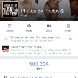 HALF A MILLION FOLLOWERS on my fanpage!!!! I&rsquo;d never though id say my page had become so popular.  Thank you everyone who shared my work..shot with me or refereed me to a model!! Thanks for all your love&hellip;support and belief.  To the magazines,
