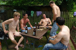 gaystrippinggames:An all-male game of strip poker. So hot! Love that the twink is already completely naked. I’d like to imagine they’re fraternity pledges made to play in the frat’s yard in full view of neighboring fraternities and sororities….