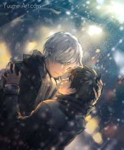 yuumei-art:    Yuri on Ice fanart :D there’s just something about being warm together in the snow that makes it so sweet &lt;3  