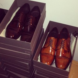 gqfashion:  Fresh pairs of captoes backstage at fall ‘13 @canali show #mfw