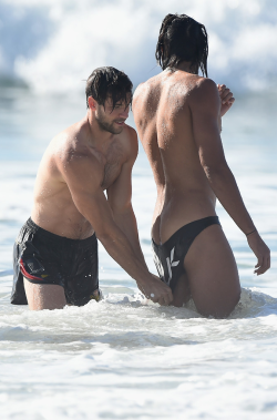 roscoe66:   Daniel Currie and Tom Nicholls of the Gold Coast Suns  frolic in the water