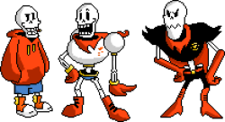 commandercello:  Papyrus, Papyrus, and Papyrus. On the left is @underswapped Papyrus, middle is Papyrus Classic, and right is @underfell Papyrus. Papyrus is one cool dude, isn’t he? 
