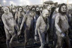 konstantinohatzisarros:Naked Naga Shadus, considered by many in India to be Holy people, walking towards the sacred Ganges river during Kumbh Mela, the religious Hindu festival that attracts tens of millions of pilgrims. Photo © Konstantino Hatzisarros 