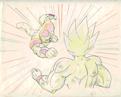 as-warm-as-choco:  Dragon Ball Z (ドラゴンボール) key-animation of Super Saiyan Goku vs Frieza from the 103th episode: “Pathos of Frieza”, which aired   24 years ago…   in August 14, 1991 in Japan ! Previous one: Vegeta 