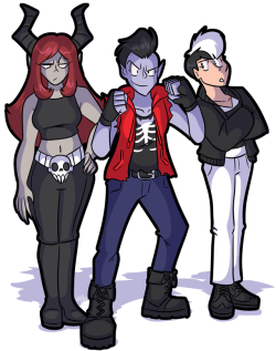 This was commissioned by a buddy of mine on deviantART called DarksideStraxus,  and he wanted me to draw his characters, Madison Ravenjuice, Rachel Sanguine, and Violet Scorpio.