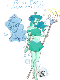delvg:Aquamarine, formerly known on Homeworld as Blue Beryl changed names when she joined Rose Quartz’s army and falling in love with Earth’s oceans. She fought for Earth until captured by Homeworld, her punishment should have been death but her sister,