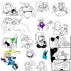 chillguydraws: Last night’s stream doodles. Might come back to a few of these later.  so many yes~ &lt; |D’‘‘‘‘also that Yang vibrating hand lol XD