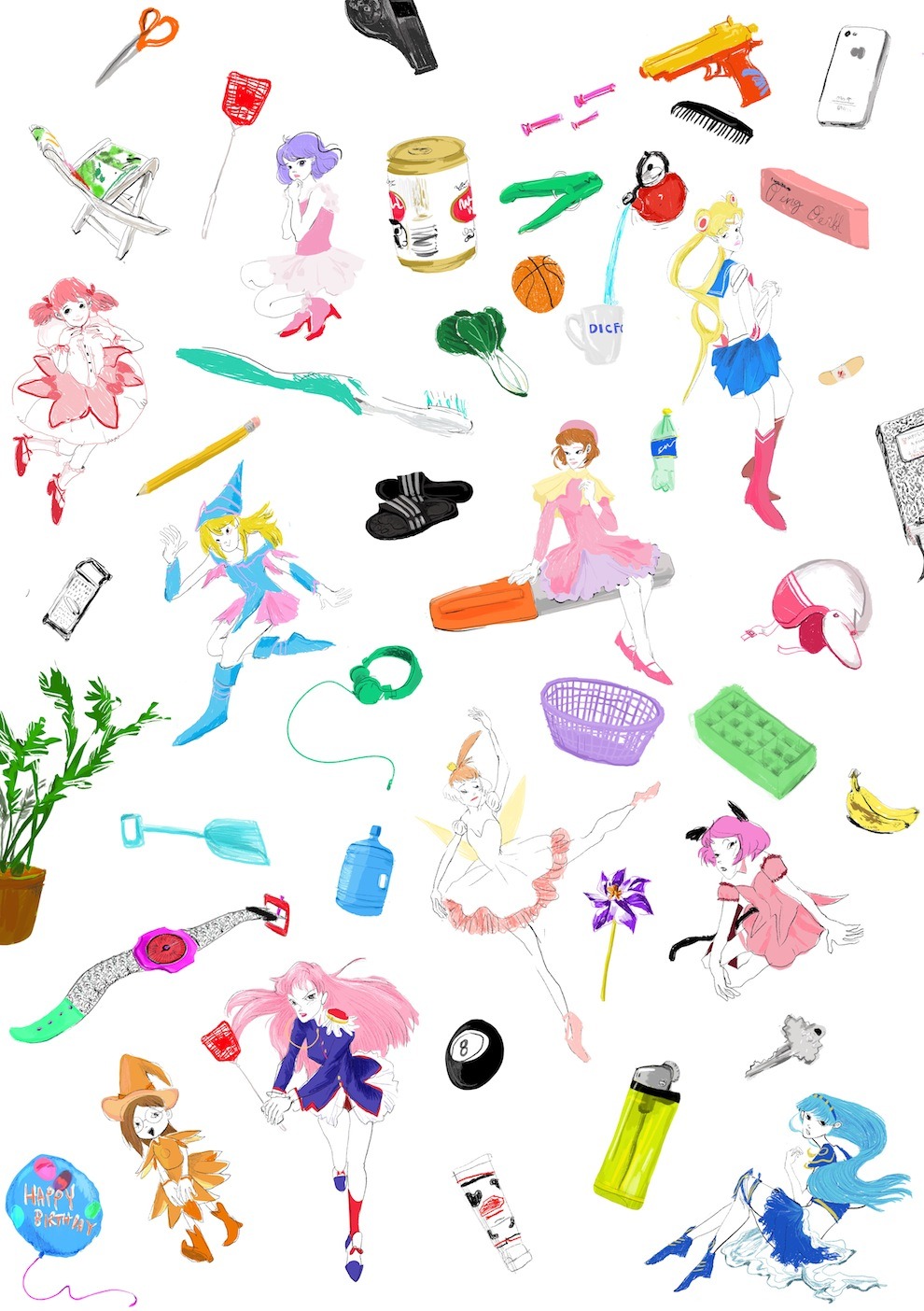 I did this pattern awhile ago, like last November and never uploaded it. The theme is “Magical Girls and Mundane Objects&#8221;!  It was really fun.  I pulled an all nighter to finish it and then my file crashed at like 5 or 6 in the morning lol blog: Drawplay