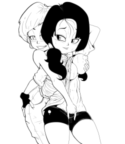slashysmiley:  Been playing a lot of Dragonball Xenoverse 2, made me want to draw my favorite girl on girl ship of the series, Videl with her ponytails and her school mate Erasa.   ;9