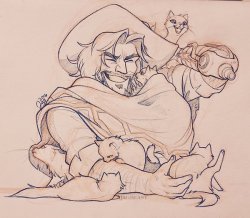 jagbeast: In the same vein of feel-good drawings, someone asked for a McCree + kitties, and… honestly, I could never refuse anything so pure. This is absolutely my jam ♥