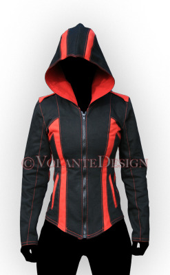 andthentheresanne:  damonsbaird:  volantedesign:  Women’s Modern Assassin Armor. This is the denim Modern Assassin Armor, women’s style, in black/red. This particular version is intended for use as costuming in Assassin’s Creed: Artefact 2 as well,