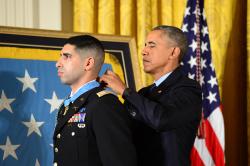 soldierporn:  This is what honor looks like.  President Barack Obama presents the Medal of Honor to retired Army Captain Florent A. Groberg during a ceremony at the White House. Groberg received the medal for actions during a combat engagement in Kunar