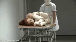 thewhiteward:Patient arrives for her daily treatment. TheWhiteWard.com -   Patient 005 - Hysteria Treatment with Casted Arms and Legs  