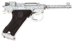 peashooter85:  An engraved and nickel plated Swedish M40 Lahti pistol, Husqvarna markings.