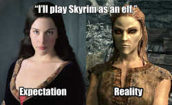 godtricksterloki:  theelvenpath:  Me,is this very moment… I always play games as an elf If I can… but oh my…in skyrim I don’t feel the need to play as one…. BETHESDA PLEASE MAKE GOOD LOOKING ELFS FOR THE GRACE OF THALOS! U.U  I’m sorry but