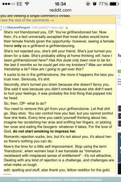 ctgraphy:  gillvar: coyoteandcatfish:  tl;dr - Redditor whining about being friendzoned gets politely told.  This needs to be reblogged until every immature little asshat on the planet gets the message.   THANK YOU. “Girlfriendzone” is excellent.