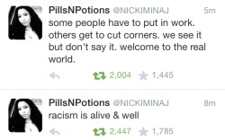 bestpal:  yo-step-daddy:  summersunnset:  yo-step-daddy:  summersunnset:  ricardosminaj:  Nicki Minaj speaking the truth on twitter about racism (7/23/14)  Gimmie a break. Everyone can succeed if they work hard.  u would say that because your white  How