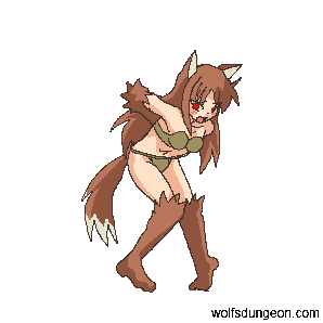 Cute little wolf girl stripping off her clothes since theyâ€™d get ripped off anyway by the first hentai monster she encounters from the animated sex game Wolfâ€™s Dungeon.
