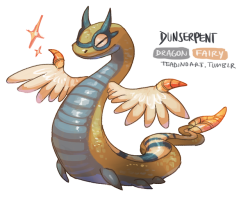 teadinoart:  Inspired by a chat with my game art peers about how dunsparce should have an awesome evo and happyasaghost mentioned it should be dragon-fairy so this is what happened. I actually want one of these guys now!! 
