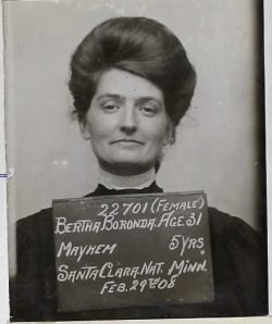 mattfractionblog:  yeoldenews:  Bertha Boronda (from the first San Quentin photo set I posted) was sentenced to five years in prison for “Mayhem” in 1908.What’s “Mayhem” you ask? Apparently in Bertha’s case, it’s cutting off your cheating