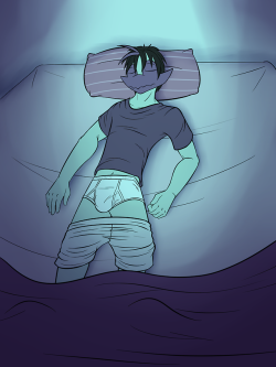 Anthro sleepin’ wimpod, shorts pulled down