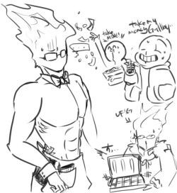 seto-gin:  I probably doodled Grillby like this before…But he is just so hot…(^q^)Damn it, take all my money…!!!!!