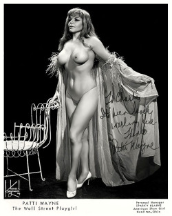 Patti Wayne         aka. “The Wall Street Playgirl”.. Vintage 60&rsquo;s-era promo photo personalized: “To Charlie &ndash; It&rsquo;s been lovely working here. Thanks, &ndash; Patti Wayne”..     