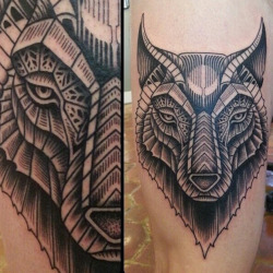 fuckyeahtattoos:  WOLF Art by IHSQUARED Tattoo done by Craig Secrist @ heart of gold tattoo in SLC Utah.