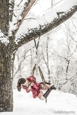 bdsmgeek:  cubicletocollar:  We finally got a proper snow day here, after months of false alarms, sleet and rainy crap. I couldn’t just let it go to waste! So I asked if we could attempt some snow rope. I am a very silly girl, sometimes.It was absolutely