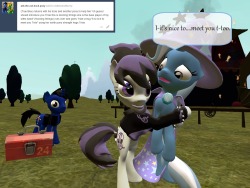 ask-the-out-buck-pony:asktrixandberry:Trixie: I think my spine snapped. Ft. Blue and Rocking @ask-the-out-buck-pony(True Blue) Rocking I think she cant breath(Rocking Strings) Oh I’m sorry sometimes I forget my earth pony strengthX3!