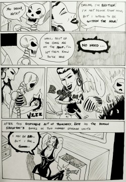 SYMBIOTE SURPRISE page 02  The Human Skeleton is down! What nefarious plot has the good-girl-gone-bad have in mind for our strange heroes?  Captain Evening and The Odds belong to cosmicbeholder while Kate Five belongs to cyberkitten01