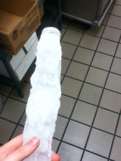 soulgems:  sO I WAS AT WORK GETTING PIZZA DOUGH FROM THE FREEZER AND THIS GIANT PIECE OF ICE FALLS ON ME SO I PICK IT UP AND WITHOUT REALIZING IT I WHISPERED “ICE DILDO” OUT LOUD BUT APPARENTLY MY COWORKER HEARD ME BECAUSE THE NEXT THING I KNOW HES