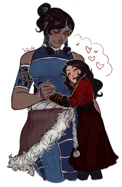 illicticsart:  korrasami but in gw2……….. yes asami is on a stool. confirmed 