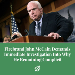 theonion:  WASHINGTON—Demanding that Congress intervene immediately in the alarming situation, firebrand Sen. John McCain (R-AZ) demanded an immediate investigation Tuesday into why he’s chosen to remain complicit in all of this, sources reported.