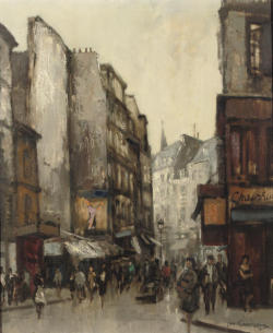 poboh:  Busy shopping street in Paris, Jan Korthals. Dutch (1916 - 1972) 