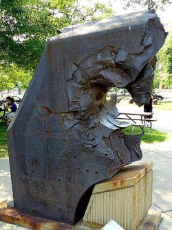 j0hntitor:  sailnavy:  26-inch thick armor from Japanese Yamato class battleship, pierced by a  US Navy 16-inch gun. The armor is on display at the US Navy Museum   