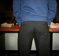 gymsweatr:  Office wetting—stuck on conference calls, sometimes have to dribble or more.  DAMN! That ass and that piss!!! So very, very sexy!