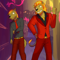 Rivals of Aether - Modern AUZetterburn and Forsburn, as part of the biggest corporation in the Fire Empire, go out on the town.  Zetterburn, the younger, naive, and more outgoing brother, and Forsburn, the older but reserved and thoughtful brother.