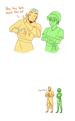 siquia:  Still the queen. Working on backlogged requests: Aang and Toph building statues. While I am unsure if either Aang or Toph built their respective memorial statues (Toph probably did tho), I think in the duration of their friendship they’d have