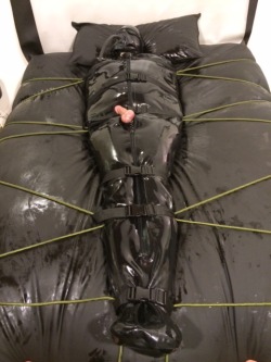larubbergimp:Me right where I belong as a gimp.  Rubber encased, bound, and abused.  An electro unit was connected to gimps cock shortly after.  gimp moaned and cried, loving every minute of it.