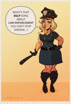 hugotendazillustrations:    Officer Nessa - Cartoon PinUp   Silly song makes a girl mad :) Mad enough that Officer Nessa can give you a lesson, maybe :) https://twitter.com/HugoTendaz http://hugotendaz.newgrounds.com/ http://hugotendaz.deviantart.com/