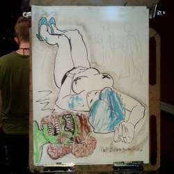 Drawing at Dr. Sketchy&rsquo;s! Thanks Fonda! #art #drawing #figuredrawing #artistsoninstagram #artistsontumblr #ink #pentelbrushpen #bostonburlesque #burlesque #drsketchys #zombie #brains  (at Great Scott)