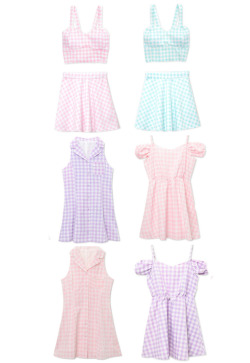 nymphetfashion: Gingham set: Crop Top &amp; Skirt also in Red &amp; Black ♥Purple Gingham dress ♥Pink Gingham Off The Shoulder Dress ♥Pink Gingham Dress ♥Purple Gingham off the shoulder dress 