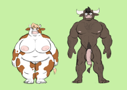 dulynotedart:  While in between commissions I’ve also been working on a new OC couple! Betty (also called Bee) is a retired porn star who settled down with Dudley, her studly yet shy bull husband who’s an insurance agent.I pray I don’t drop these