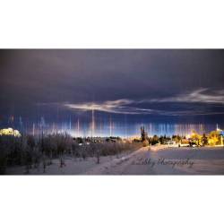 Light Pillars over Alaska #nasa #apod #lightpillars #icecrystals #crystalfog #fortwainwright #alaska #atmosphere #space #science #astronomy
