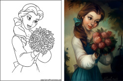 creepyocean:  thegirlwithchocolateshoes:  Coloring coloring books into a whole new level. Art on the right by: http://loish.deviantart.com/Coloring book pages belong to Disney.  whoever did this is a danger to society 