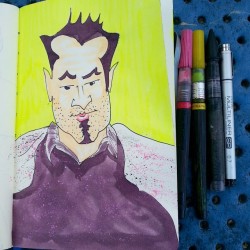 Colored in a quick doodle of a dude on the train. #mattbernson #artistsoninstagram #artistsontumblr #ink #portrait #doodle #art #drawing #pentelbrushpen #copic